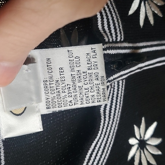 Talbots Black White Floral Embroidery Full Zip Sz. M Cardigan Sweater - Picture 4 of 8